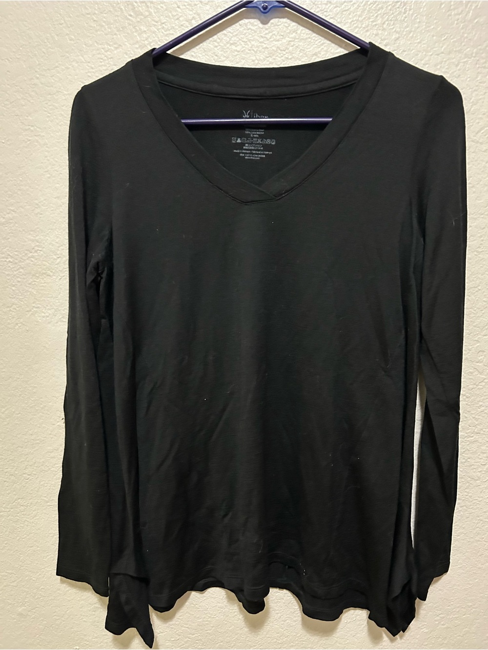 Ibex 100% Merino Wool Black Long Sleeve Top Flowy Side Panel Base Layer Smal